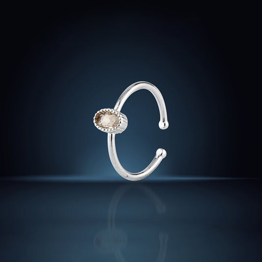 Delicate Sterling Silver Adjustable Open Ring with Oval Cubic Zirconia