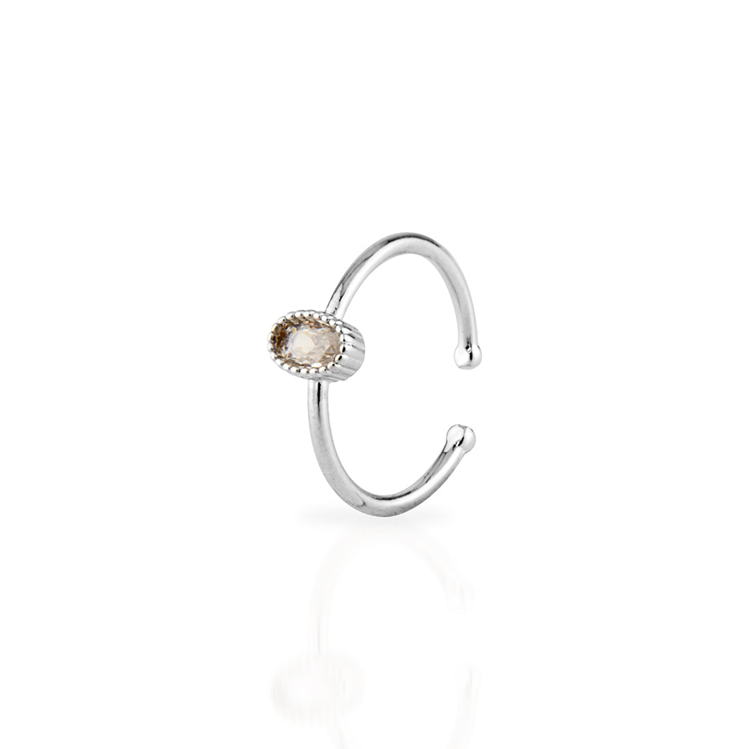 Delicate Sterling Silver Adjustable Open Ring with Oval Cubic Zirconia