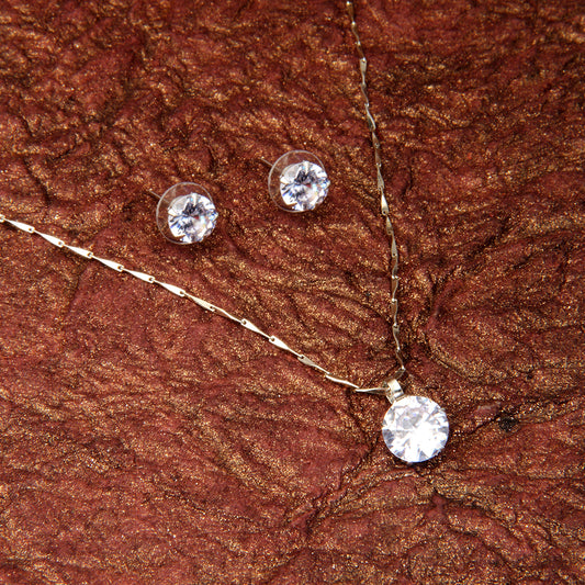 Sterling Silver Solitaire Necklace & Stud Earrings Set